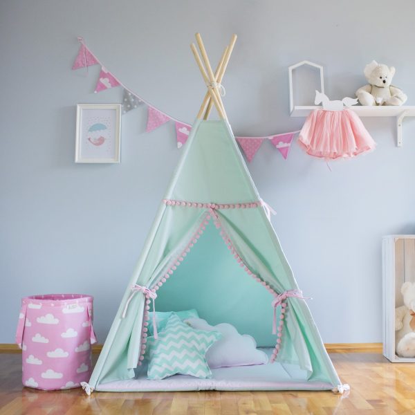 tipi-3.jpg Mint and Pink šator with Pom Poms