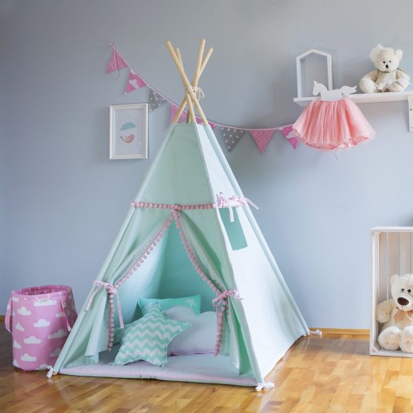 tipi-4.jpg Mint and Pink šator with Pom Poms