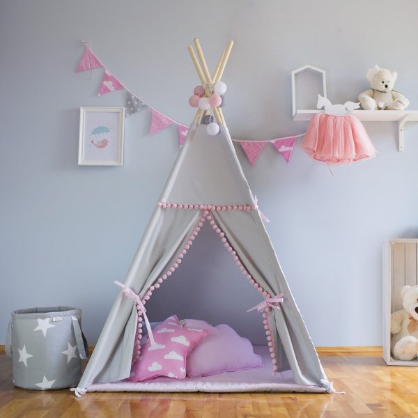 tipi-5.jpg Grey and Pink šator with Pom Poms